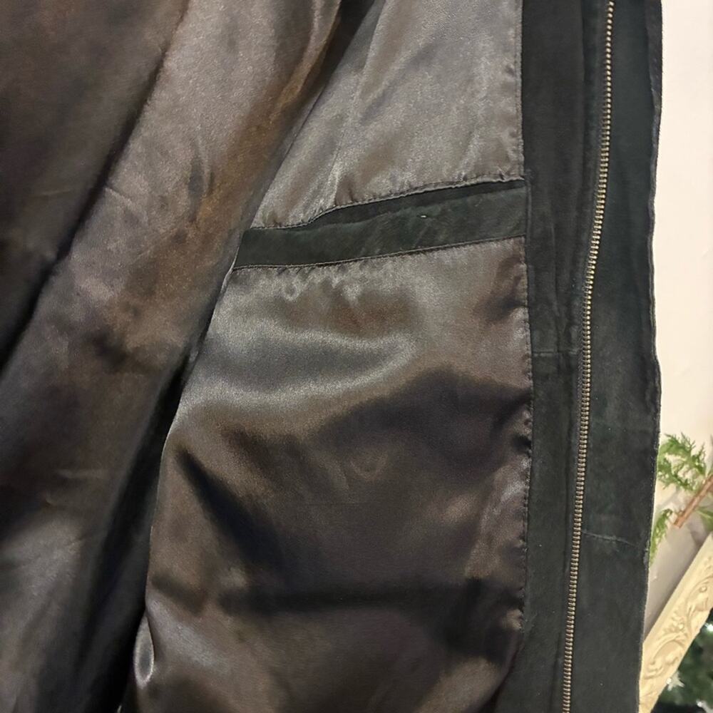 Vintage 90s Claiborne Black Suede Leather Chore Jacket Zip Front Oversized XL - Picture 9 of 12
